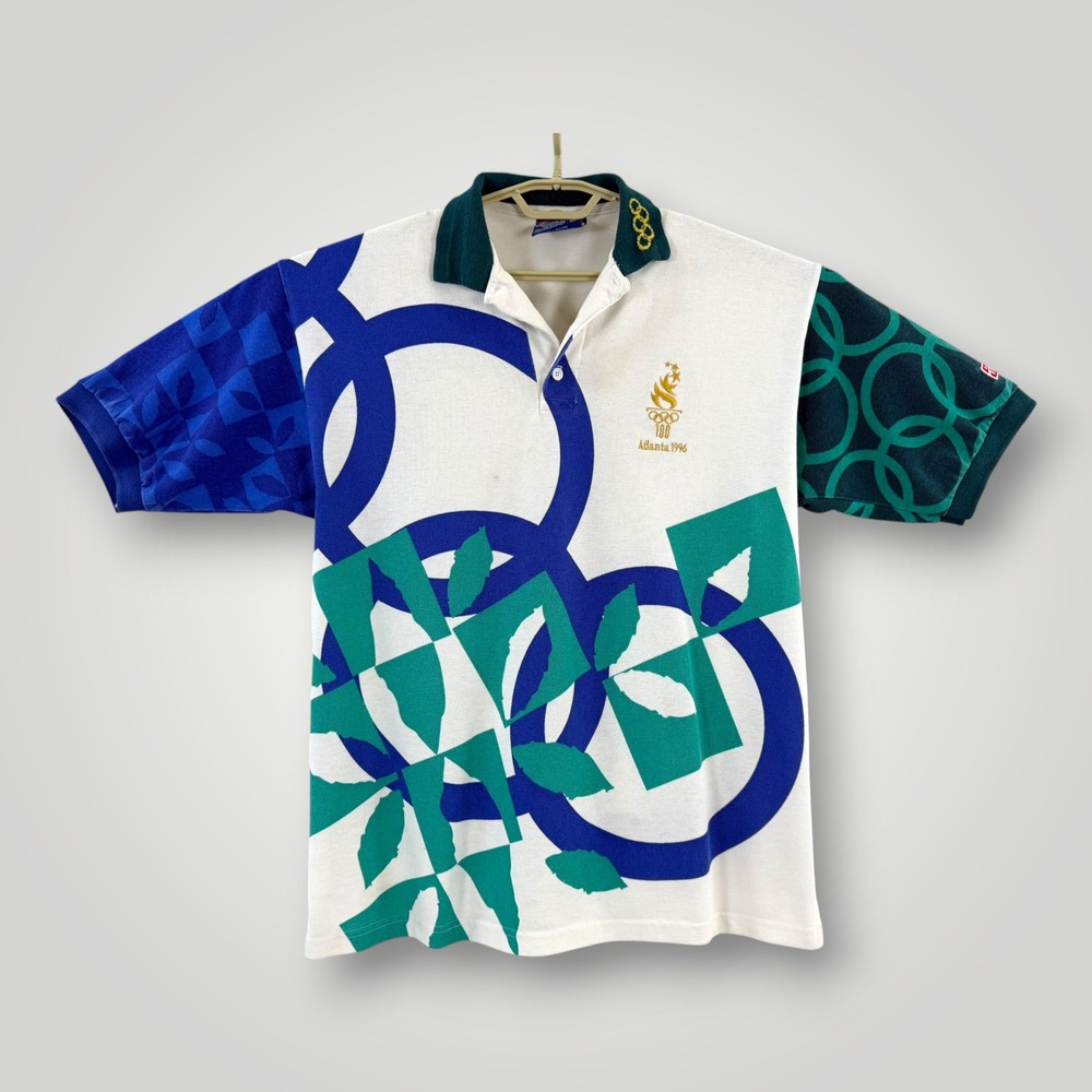 Vintage Hanes Atlanta 1996 Olympic Games Volunteer Polo Shirt Mens Large USA